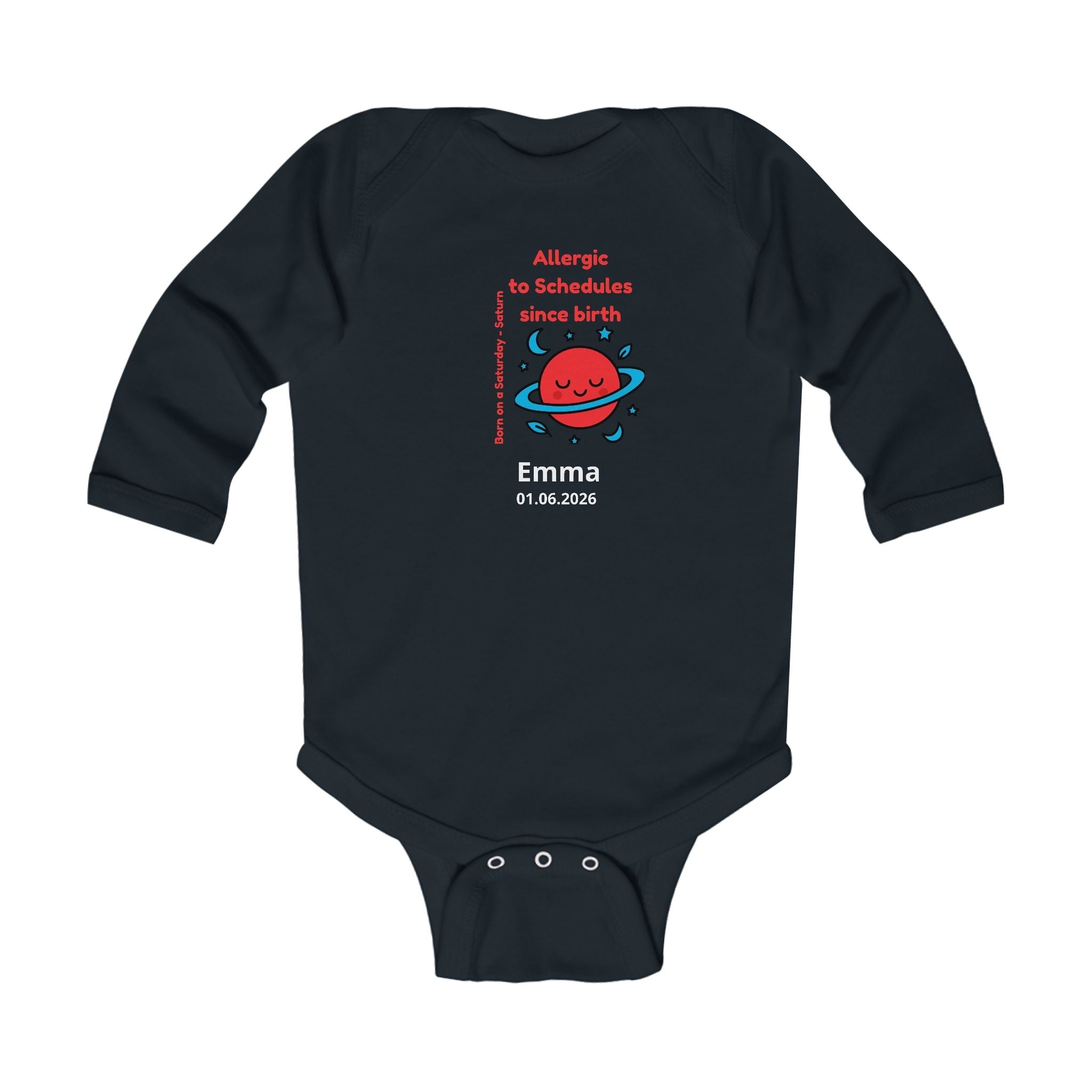 Personalized Baby Pajama - Born on Saturday - Allergic to Schedules