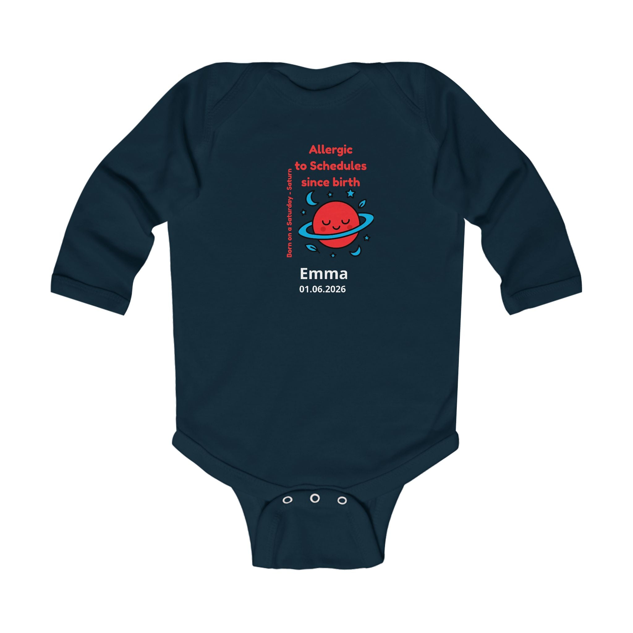 Personalized Baby Pajama - Born on Saturday - Allergic to Schedules