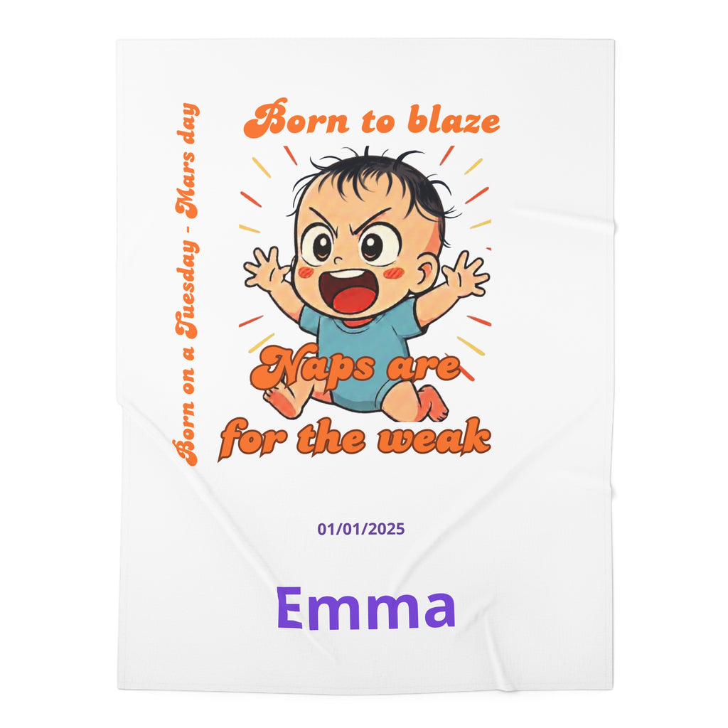 Personalized Baby Swaddle Blanket - Born on Tuesday - Naps Are for the Weak
