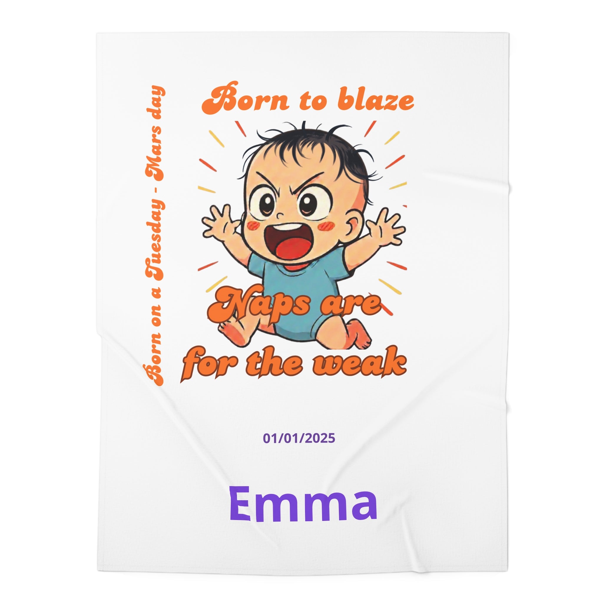 Personalized Baby Swaddle Blanket - Born on Tuesday - Naps Are for the Weak