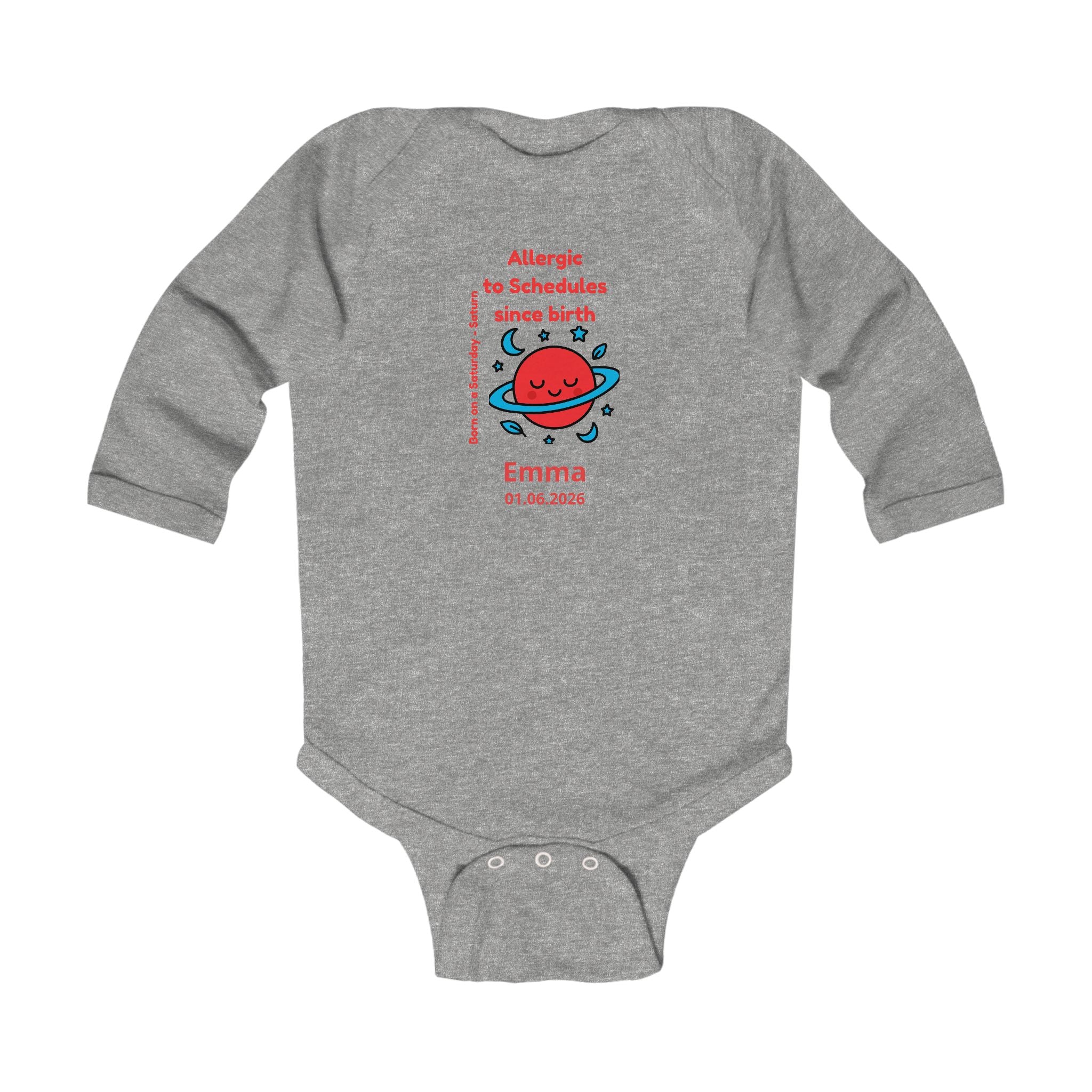 Personalized Baby Pajama - Born on Saturday - Allergic to Schedules