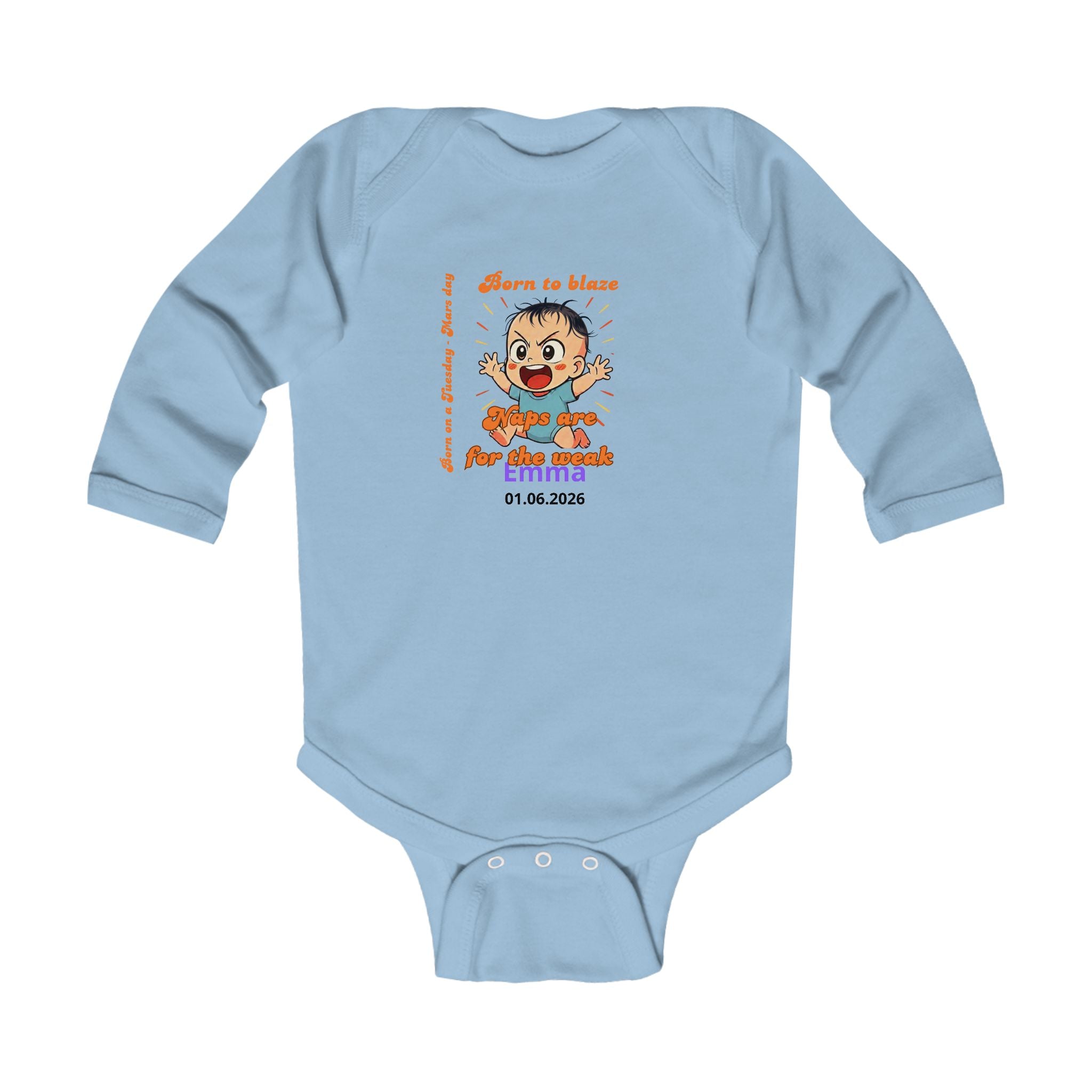 Personalized Baby Pajama - Born on Tuesday - Born to Blaze