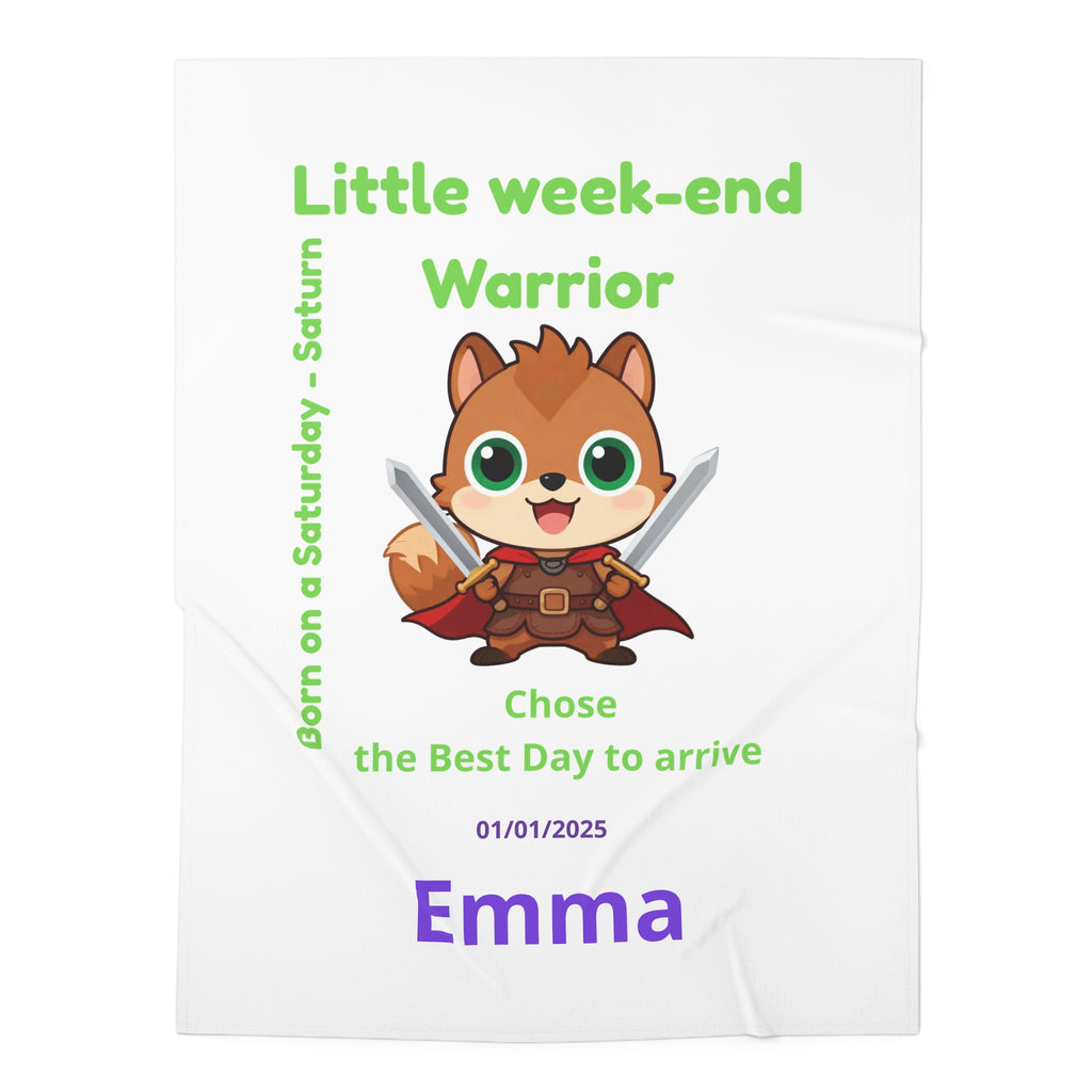 Personalized Baby Swaddle Blanket - Born on Saturday - Little Week-end Warrior