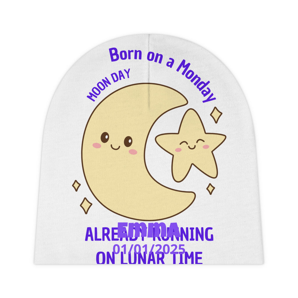 Personalized Baby Beanie - Born on Monday - Running