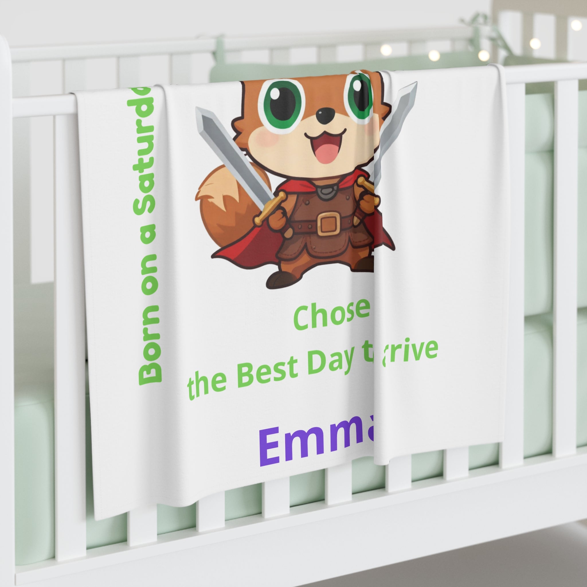 Personalized Baby Swaddle Blanket - Born on Saturday - Little Week-end Warrior