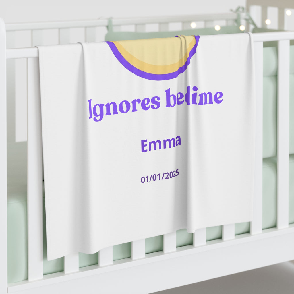 Personalized Baby Swaddle Blanket - Born on Monday - Ignores Bedtime
