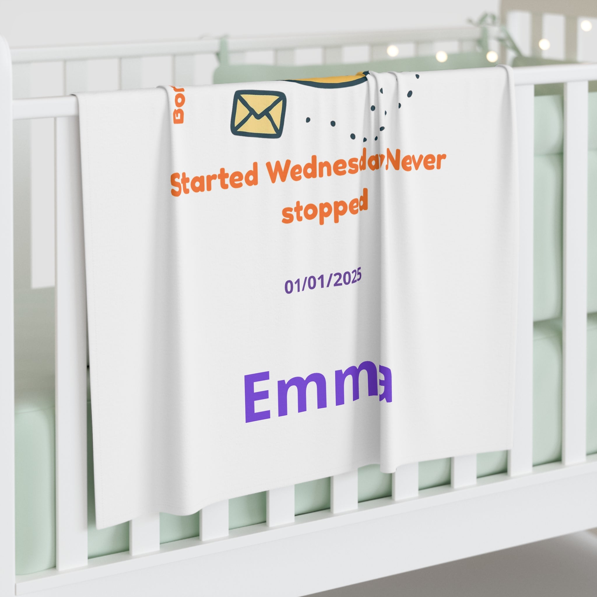 Personalized Baby Swaddle Blanket - Born on Wednesday - Started Wednesday Never Stopped