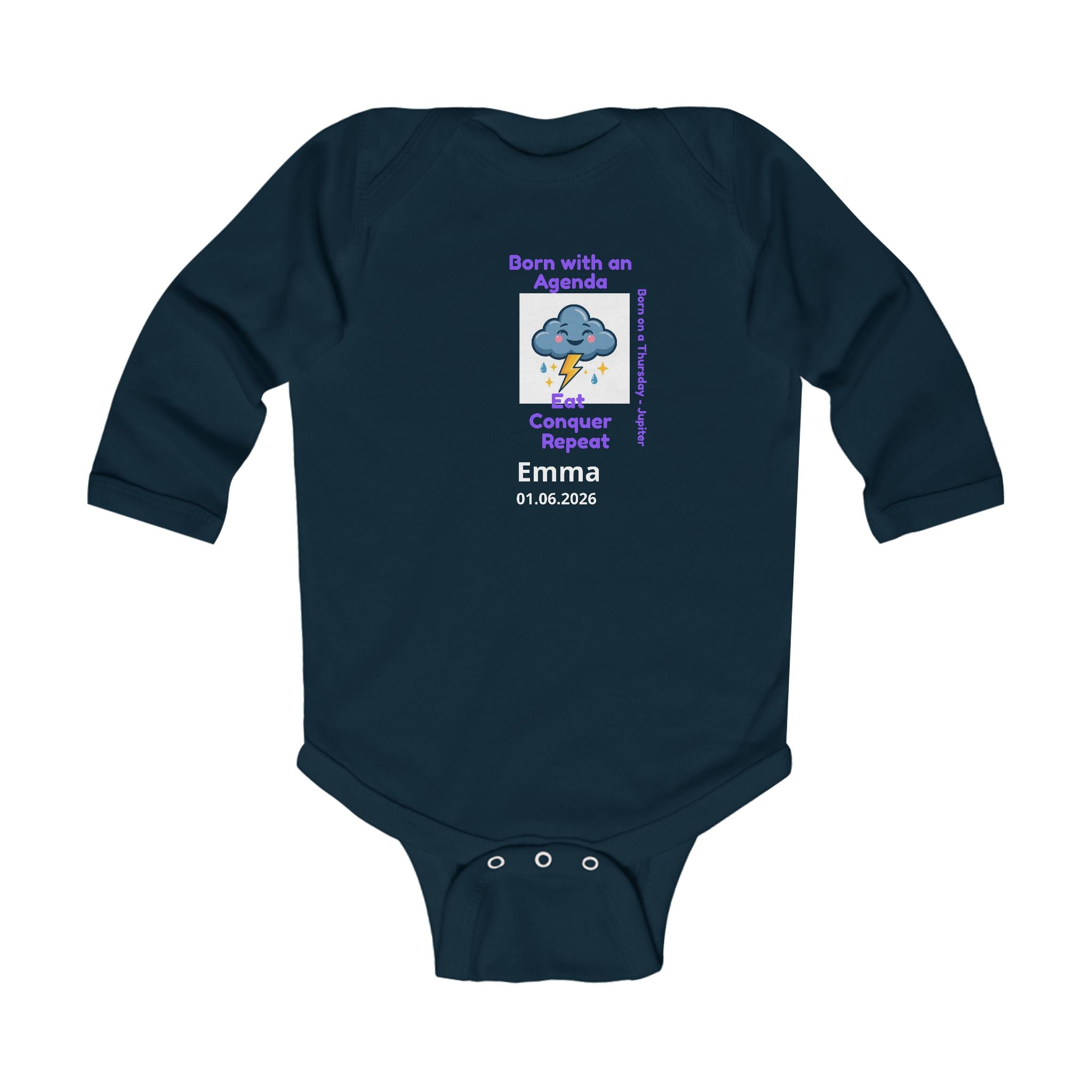 Personalized Baby Pajama - Born on Thursday - Born With an Agenda