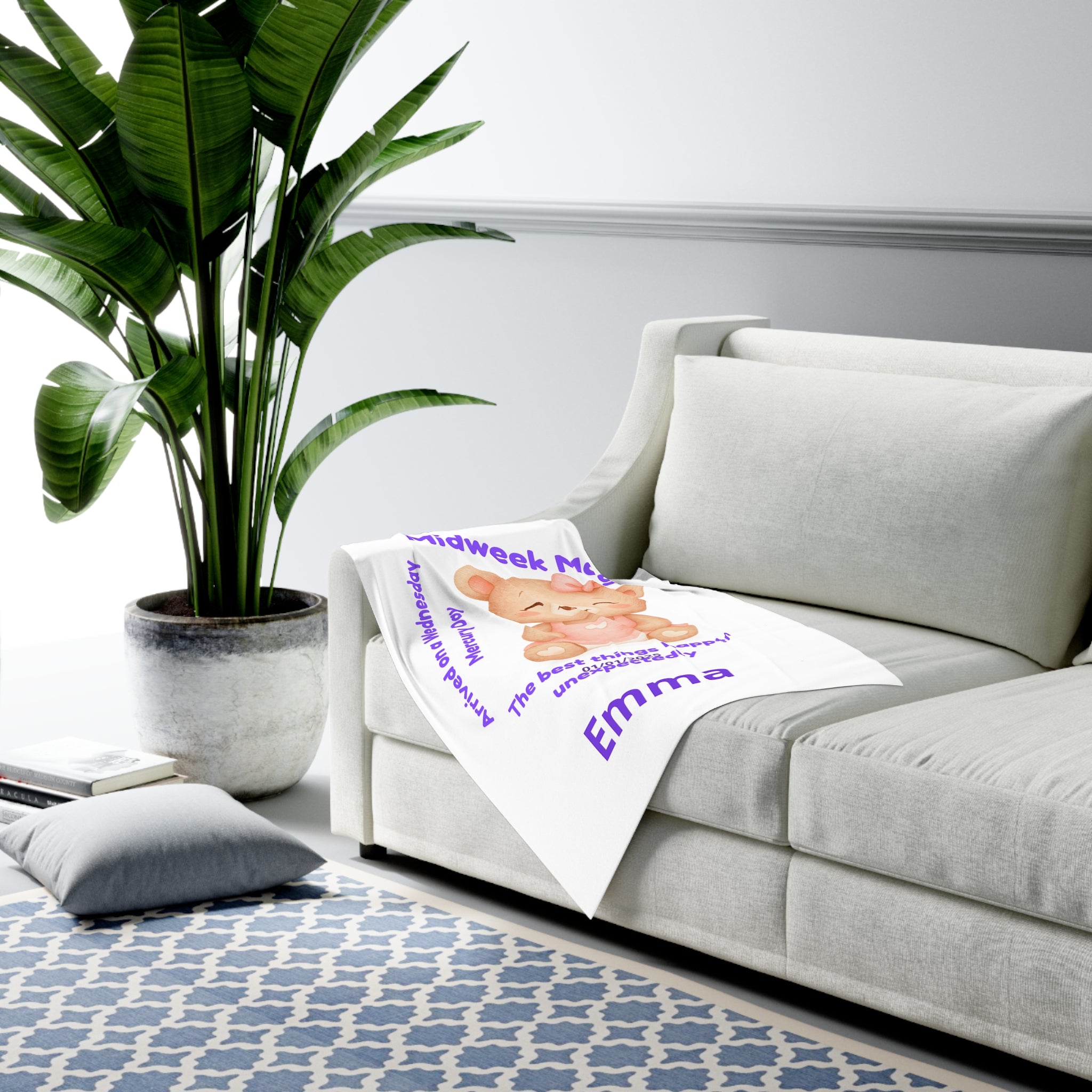 Personalized Baby Swaddle Blanket - Born on Wednesday - Midweek Magic