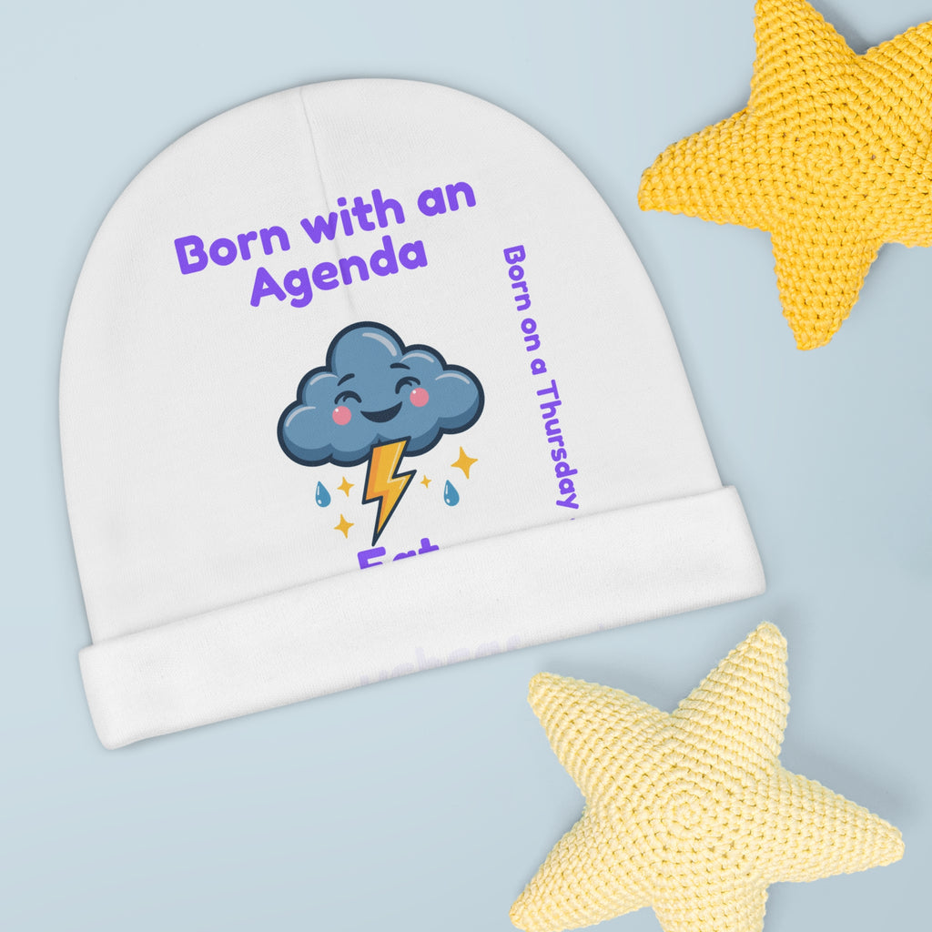 Personalized Baby Beanie - Born on Thursday - Born with an Agenda