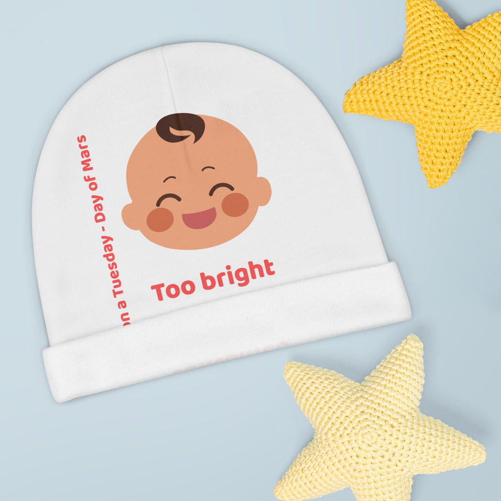 Personalized Baby Beanie - Born on Tuesday - Too Bright to be Contained