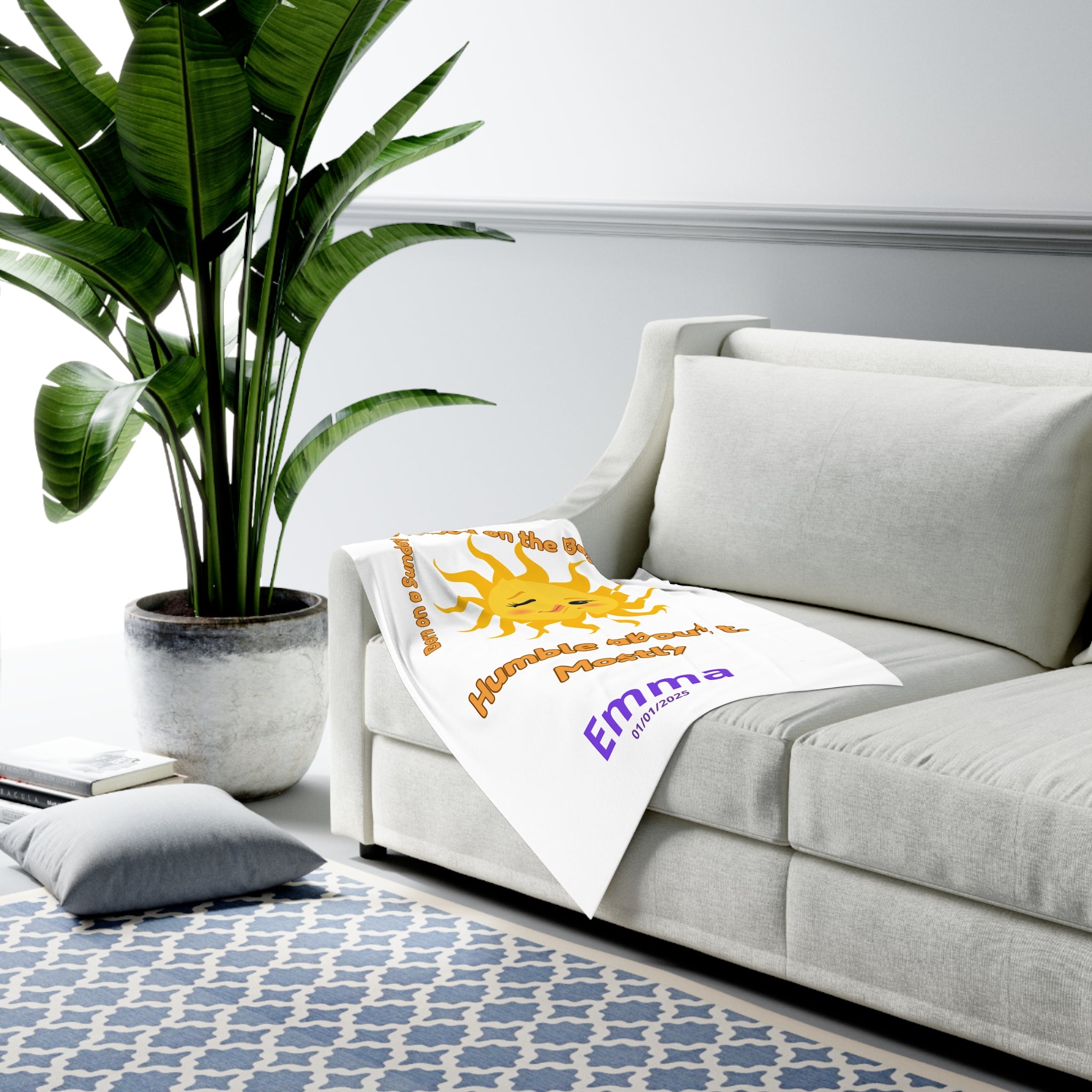 Personalized Baby Swaddle Blanket - Born on Sunday - Humble About It