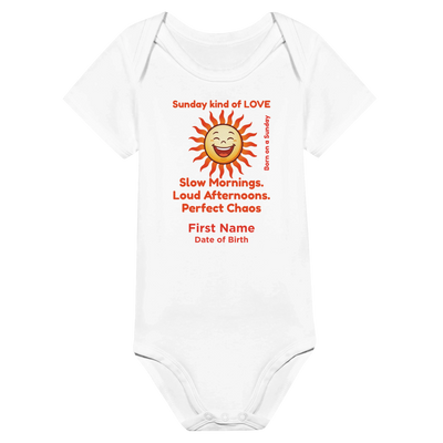 Personalized Baby Bodysuit - Born on Sunday - Perfect Little Chaos