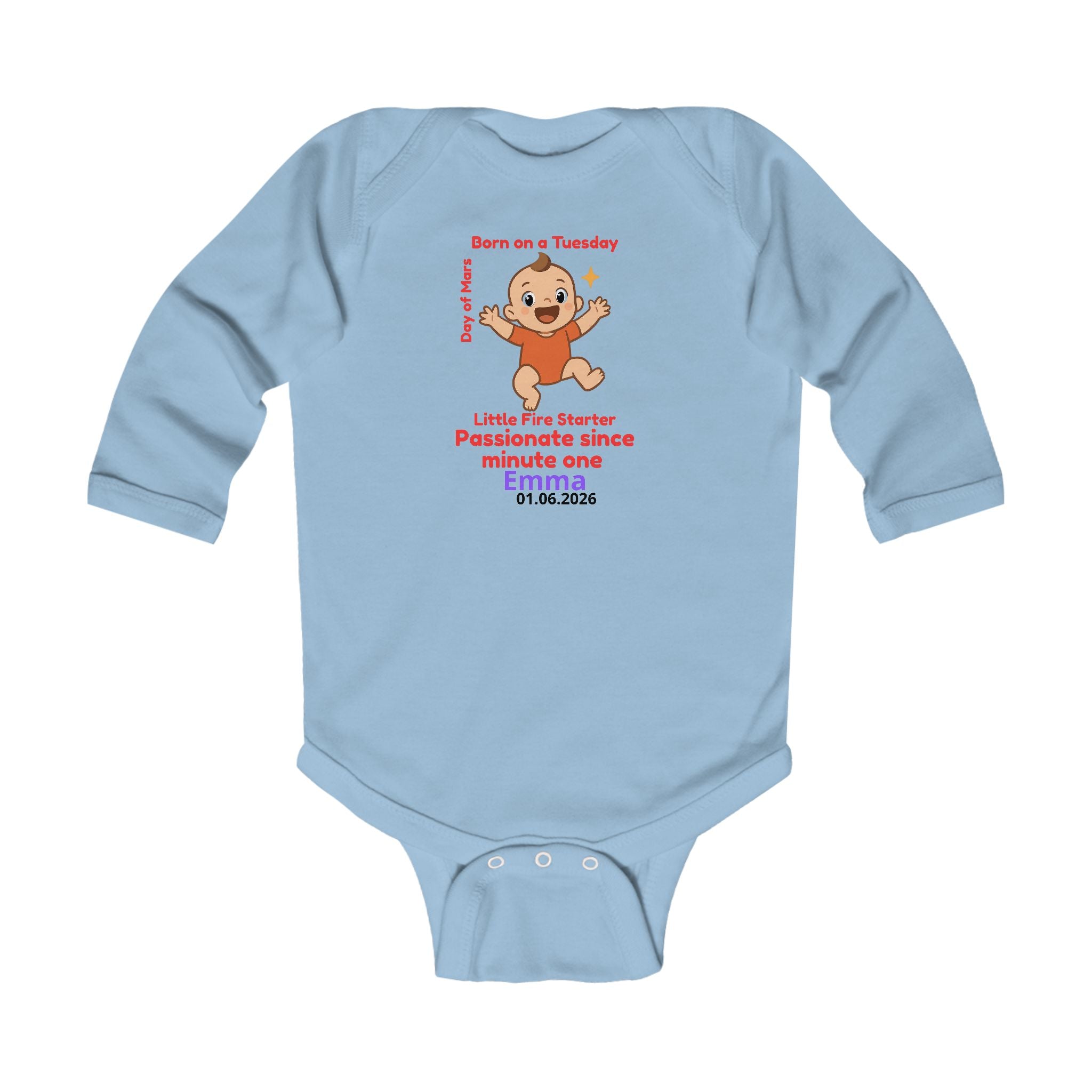 Personalized Baby Pajama - Born on Tuesday - Passionate Since Minute One