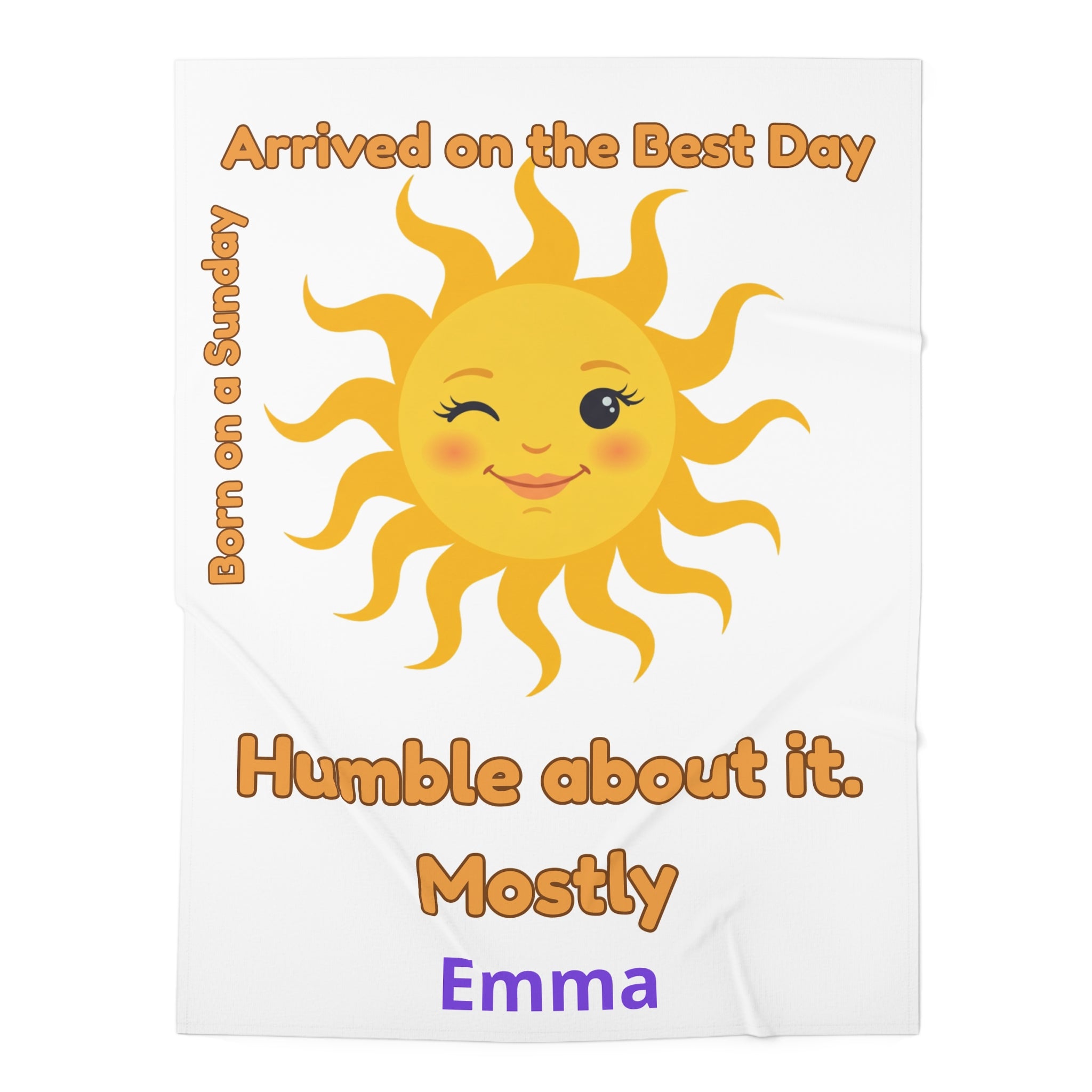 Personalized Baby Swaddle Blanket - Born on Sunday - Humble About It