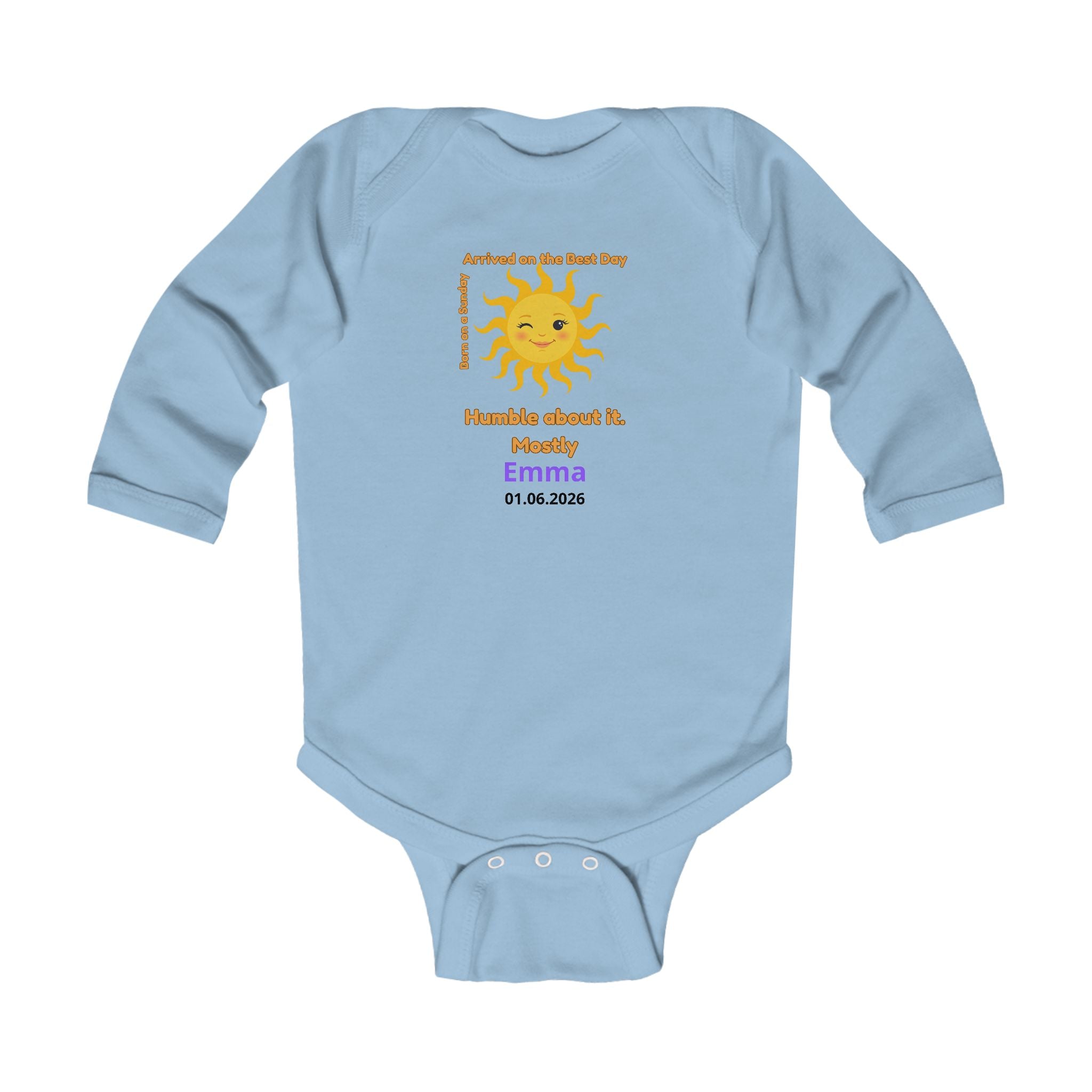 Personalized Baby Pajama - Born on Sunday - Humble and Happy