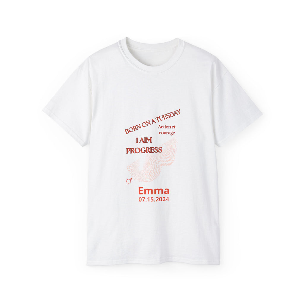 Personalized Tuesday T-Shirt - Born on a Tuesday, I Aim Progress