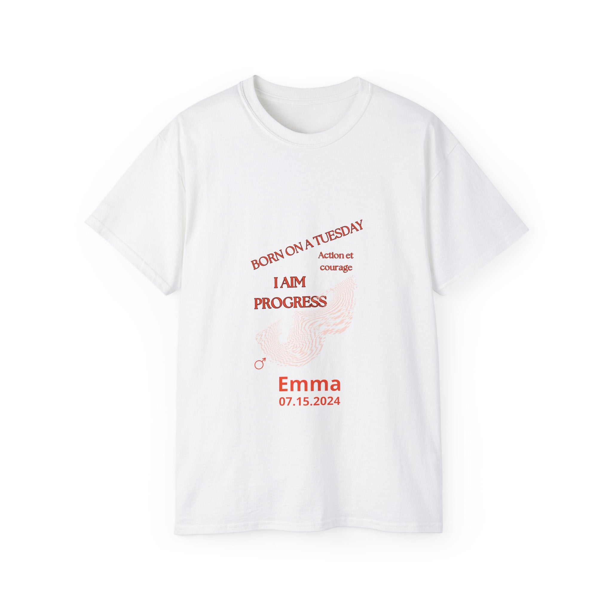 Personalized Tuesday T-Shirt - Born on a Tuesday, I Aim Progress