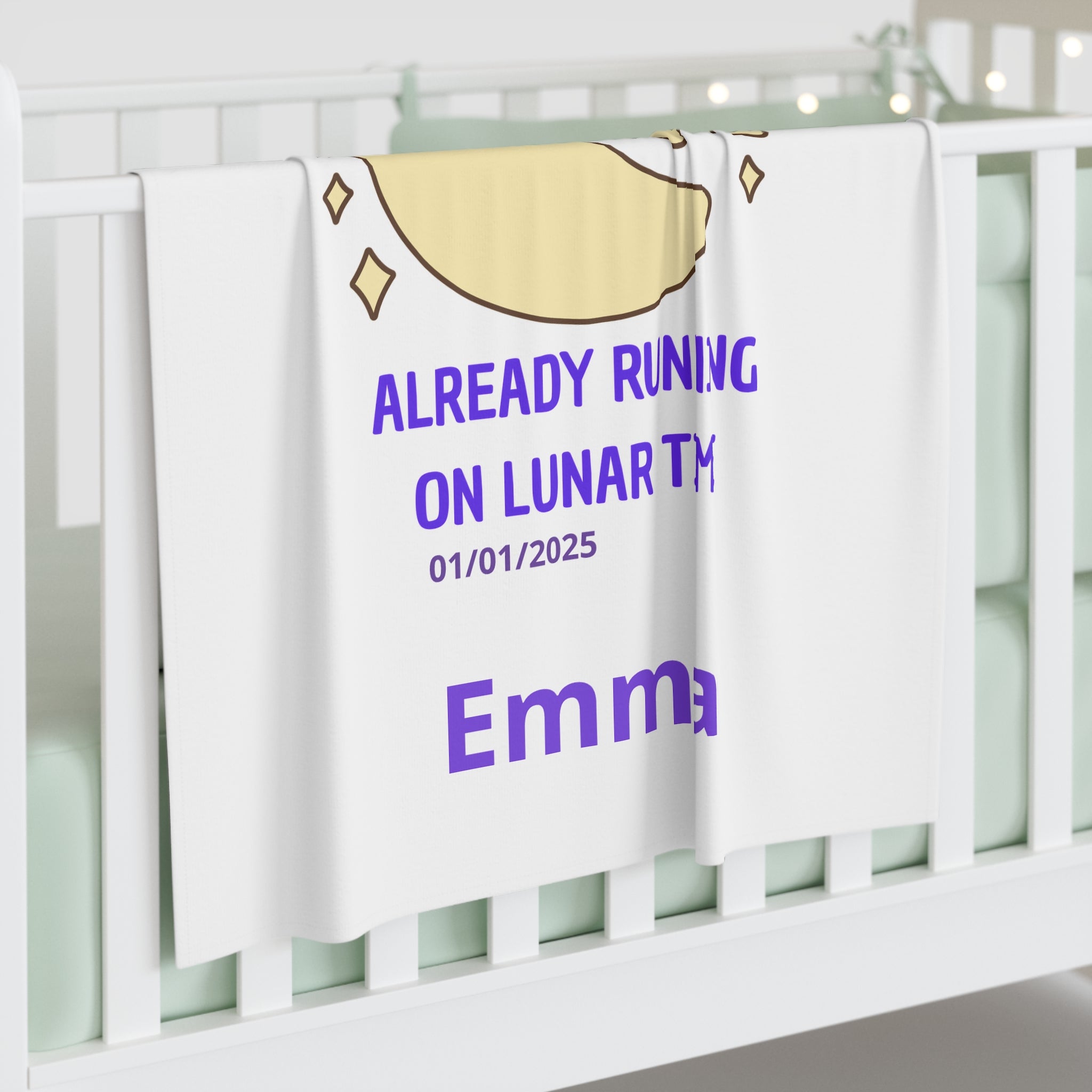 Personalized Baby Swaddle Blanket - Born on Monday - Already Running on Lunar Time