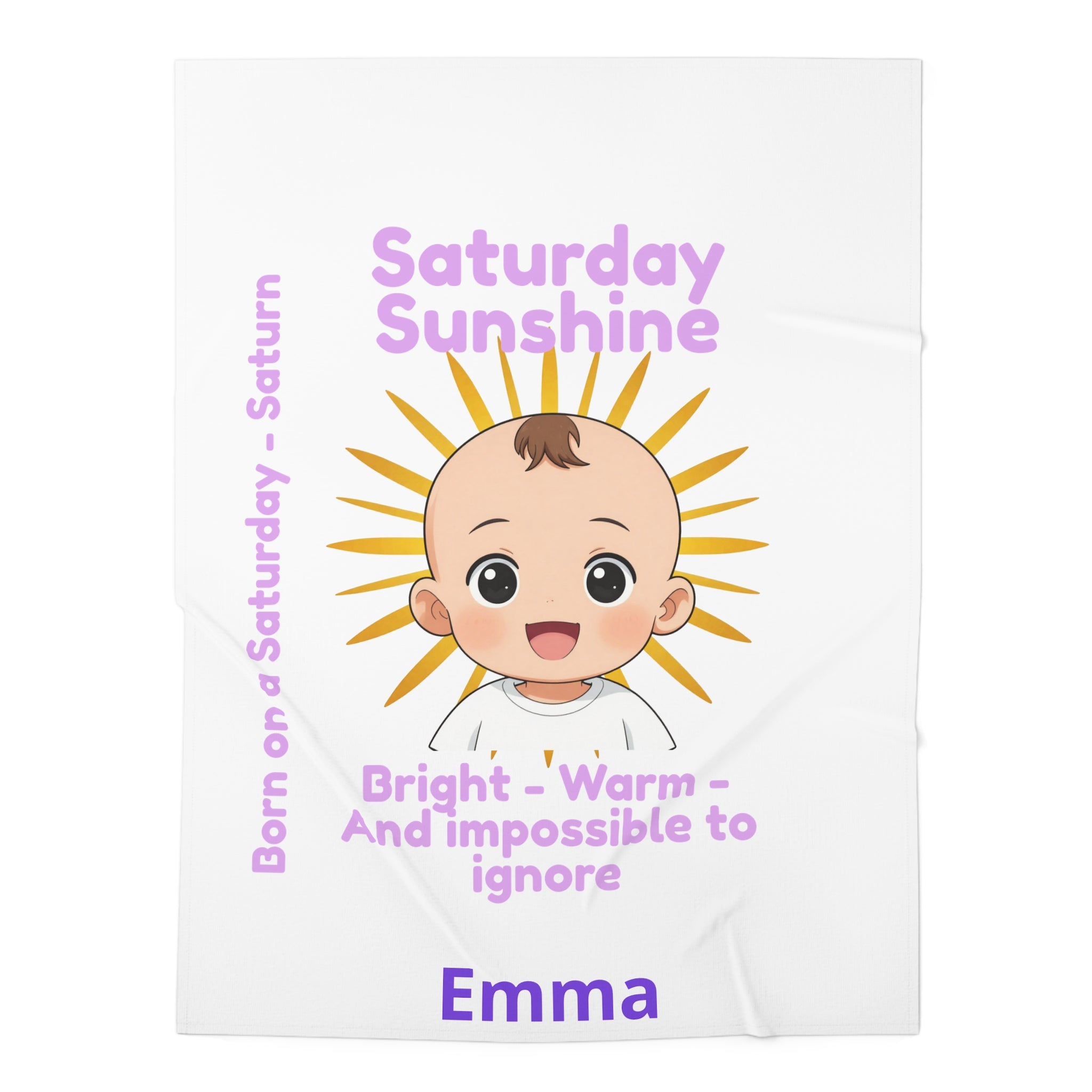 Personalized Baby Swaddle Blanket - Born on Saturday - Saturday Sunshine