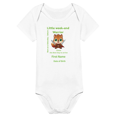 Personalized Baby Bodysuit - Born on Saturday - Little Warrior