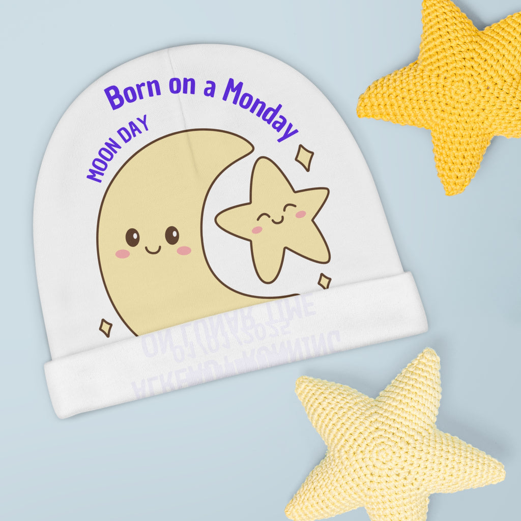 Personalized Baby Beanie - Born on Monday - Running