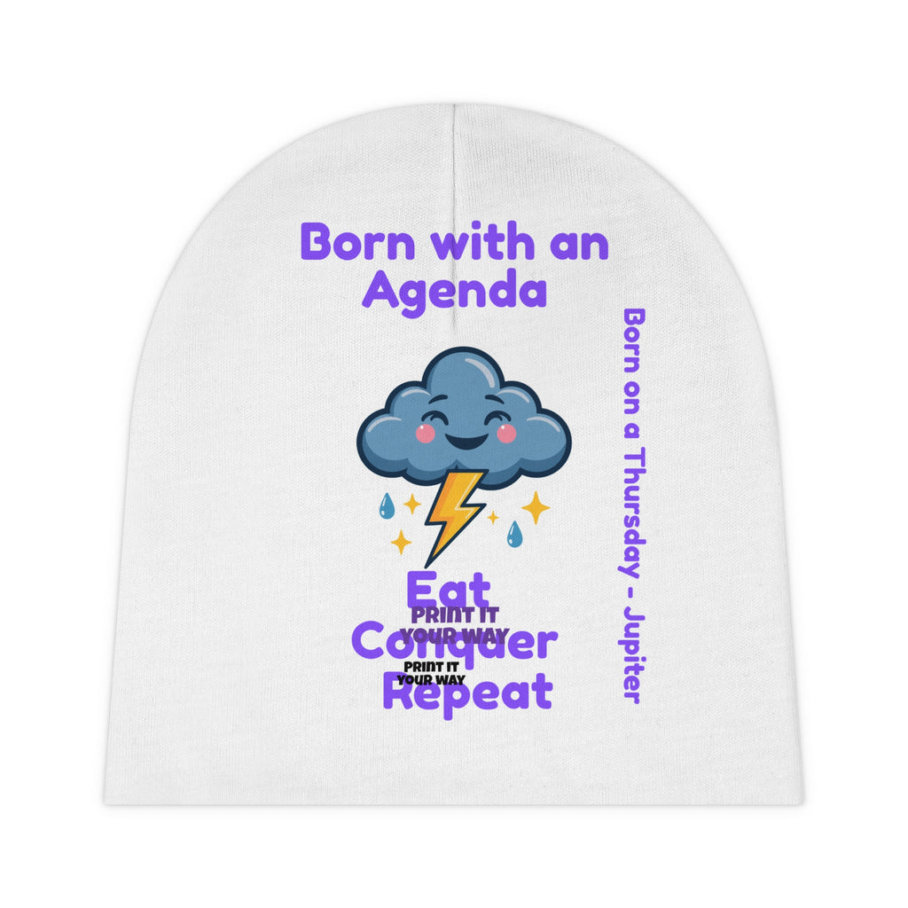 Personalized Baby Beanie - Born on Thursday - Born with an Agenda