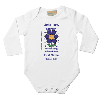 Personalized Baby Long Sleeve Bodysuit - Born on Friday - Little Party Starter