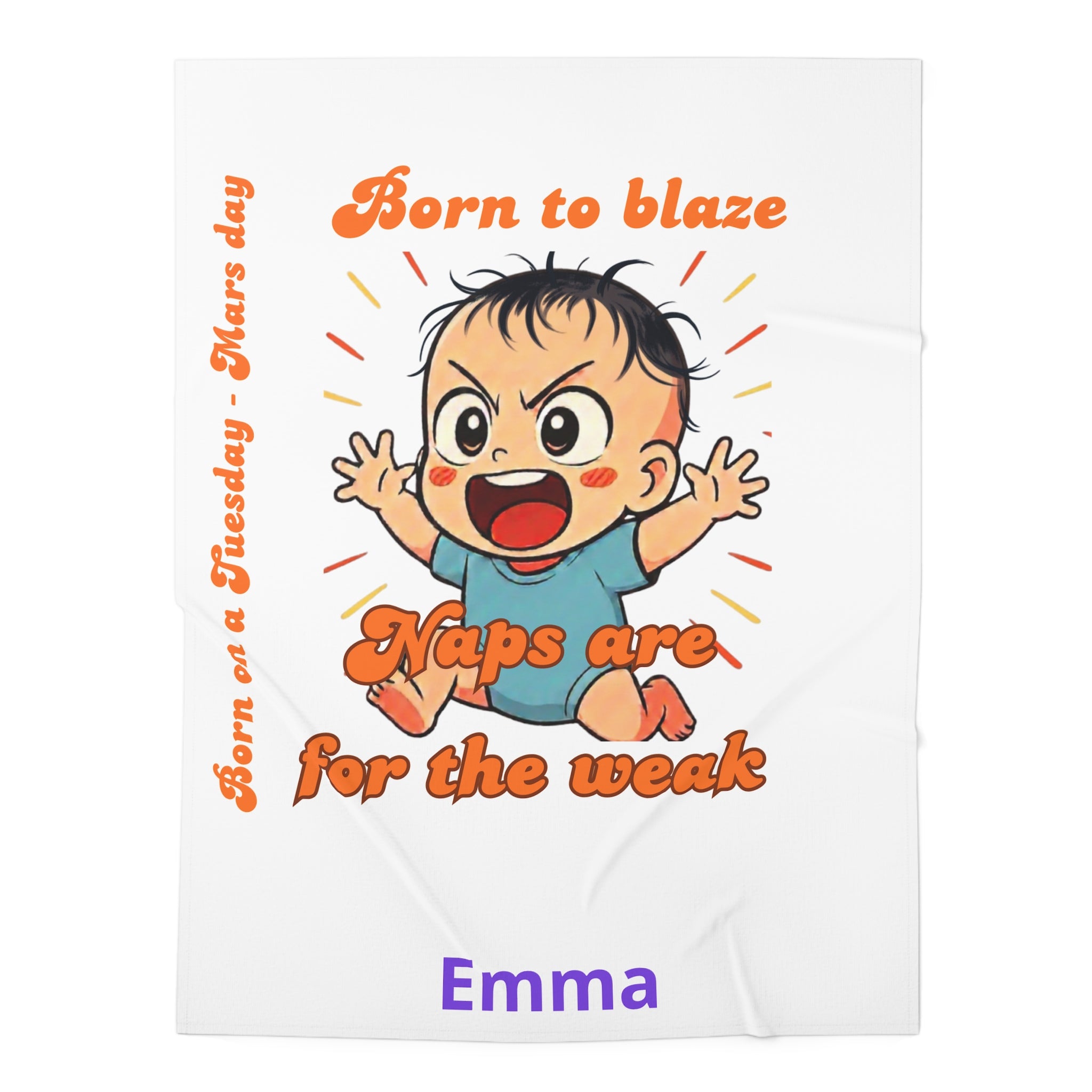 Personalized Baby Swaddle Blanket - Born on Tuesday - Naps Are for the Weak