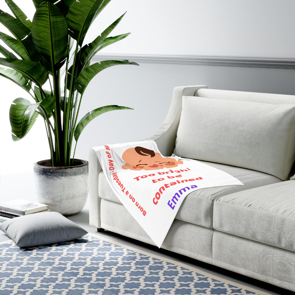 Personalized Baby Swaddle Blanket - Born on Tuesday - Too Bright to Be Contained