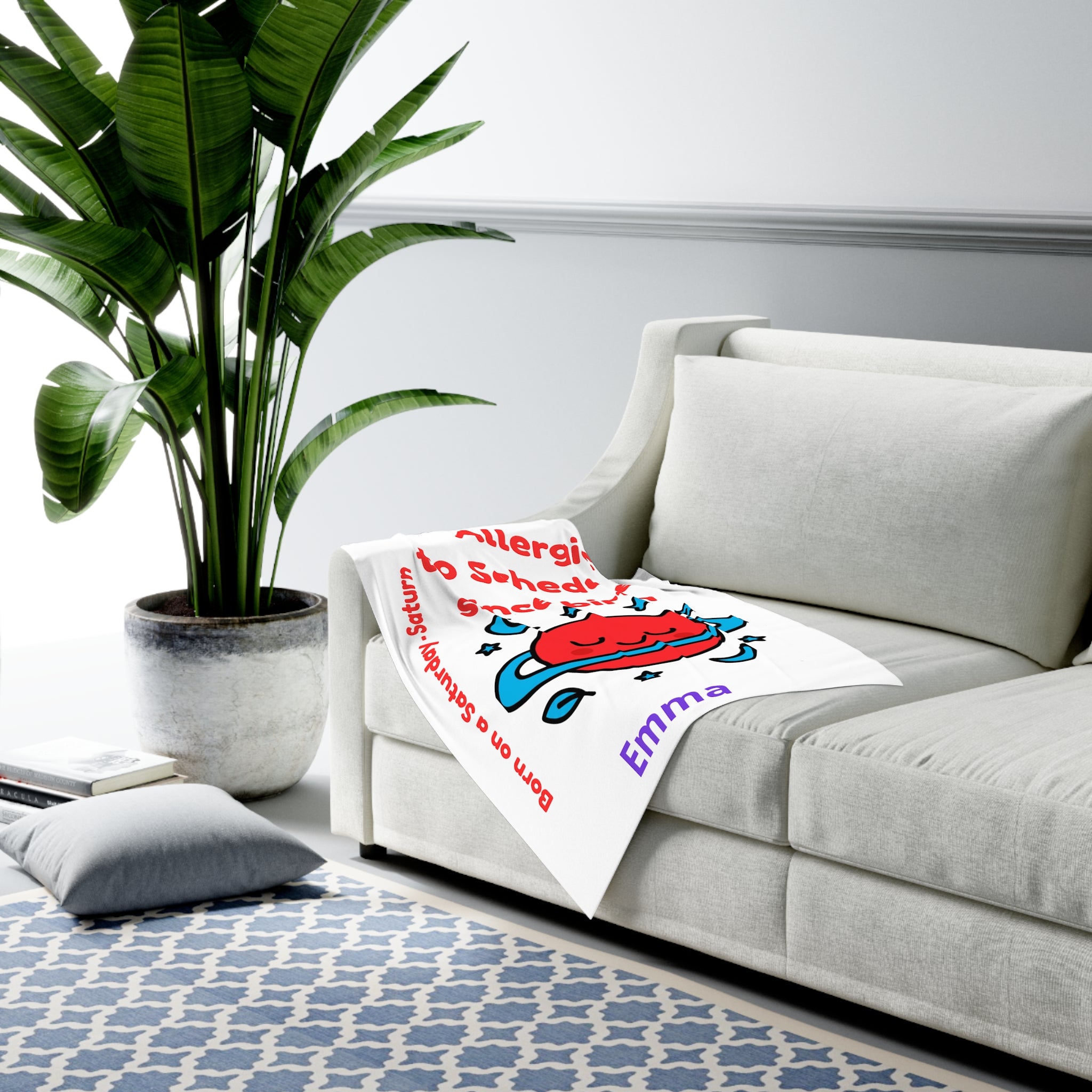 Personalized Baby Swaddle Blanket - Born on Saturday - Allergic to Schedules