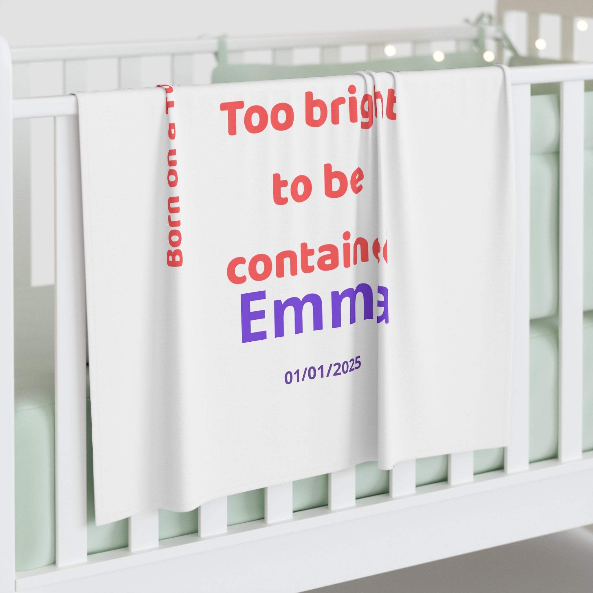 Personalized Baby Swaddle Blanket - Born on Tuesday - Too Bright to Be Contained