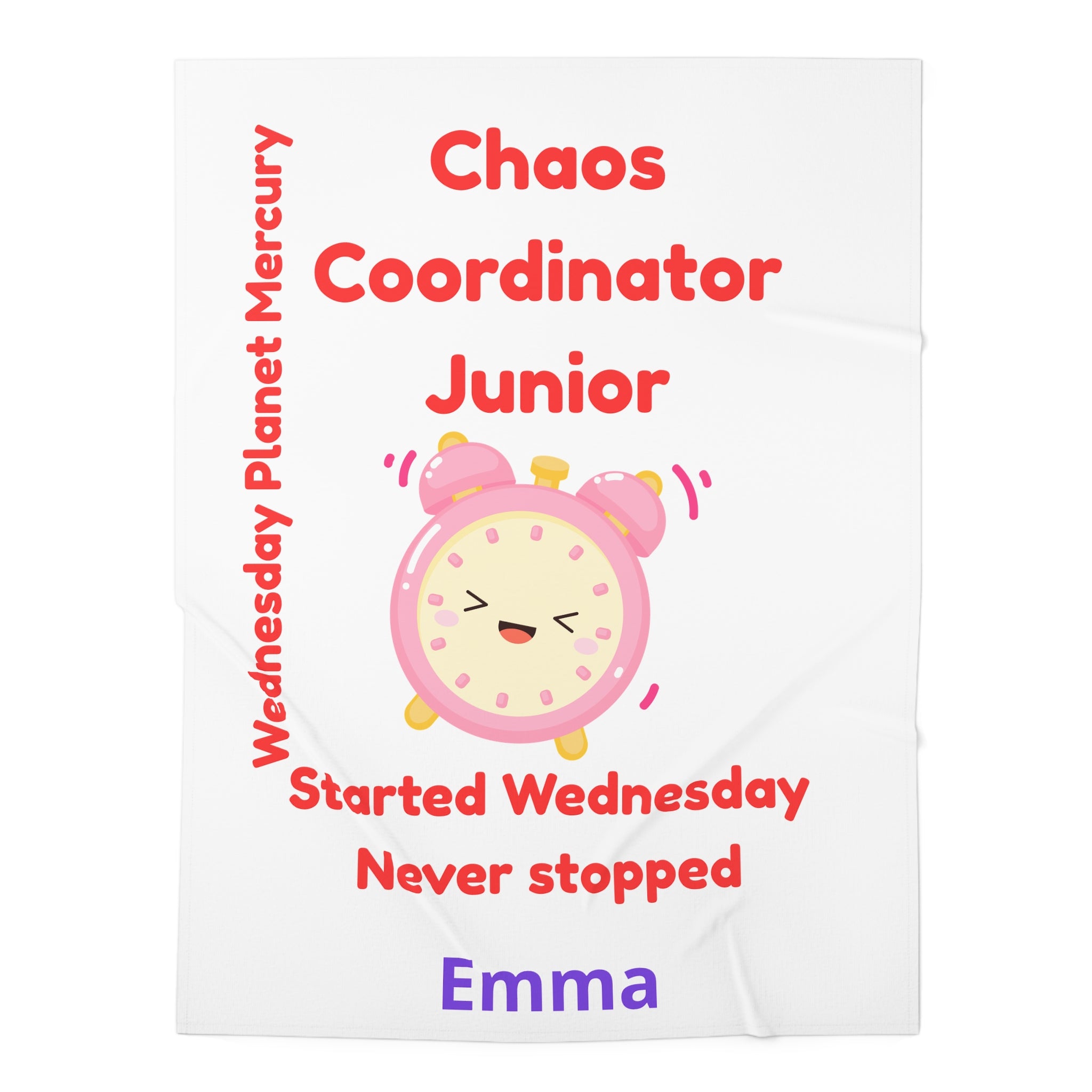 Personalized Baby Swaddle Blanket - Born on Wednesday - Chaos Coordinator Junior
