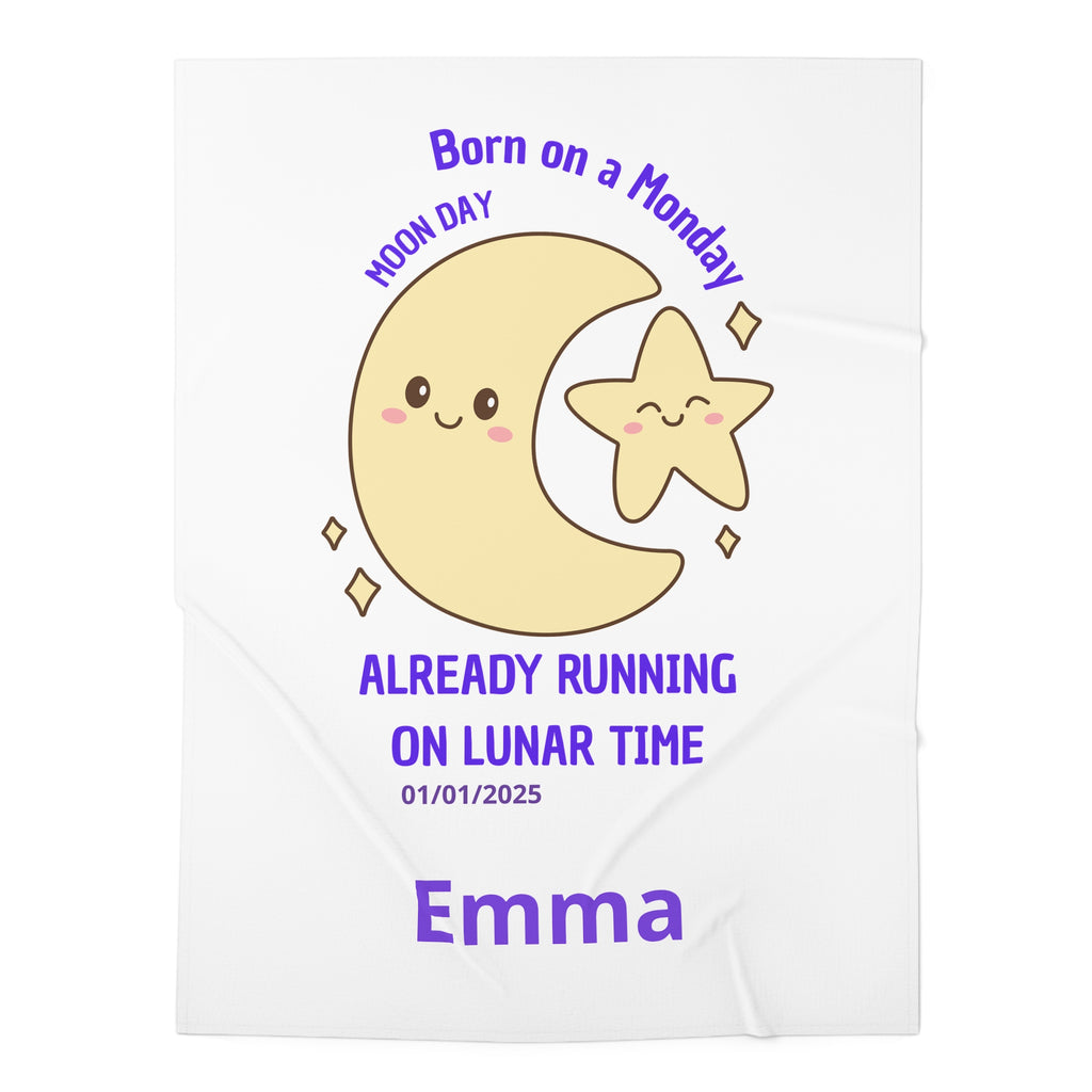 Personalized Baby Swaddle Blanket - Born on Monday - Already Running on Lunar Time