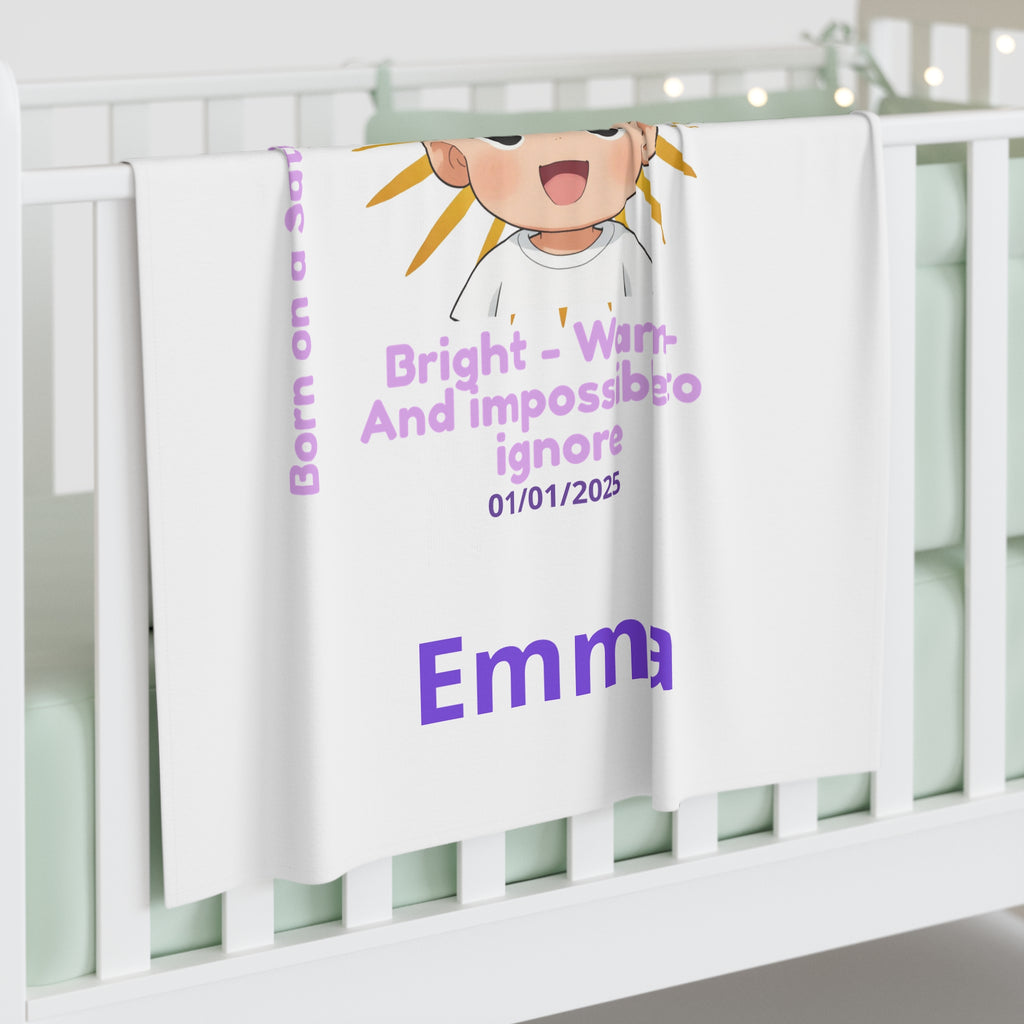 Personalized Baby Swaddle Blanket - Born on Saturday - Saturday Sunshine