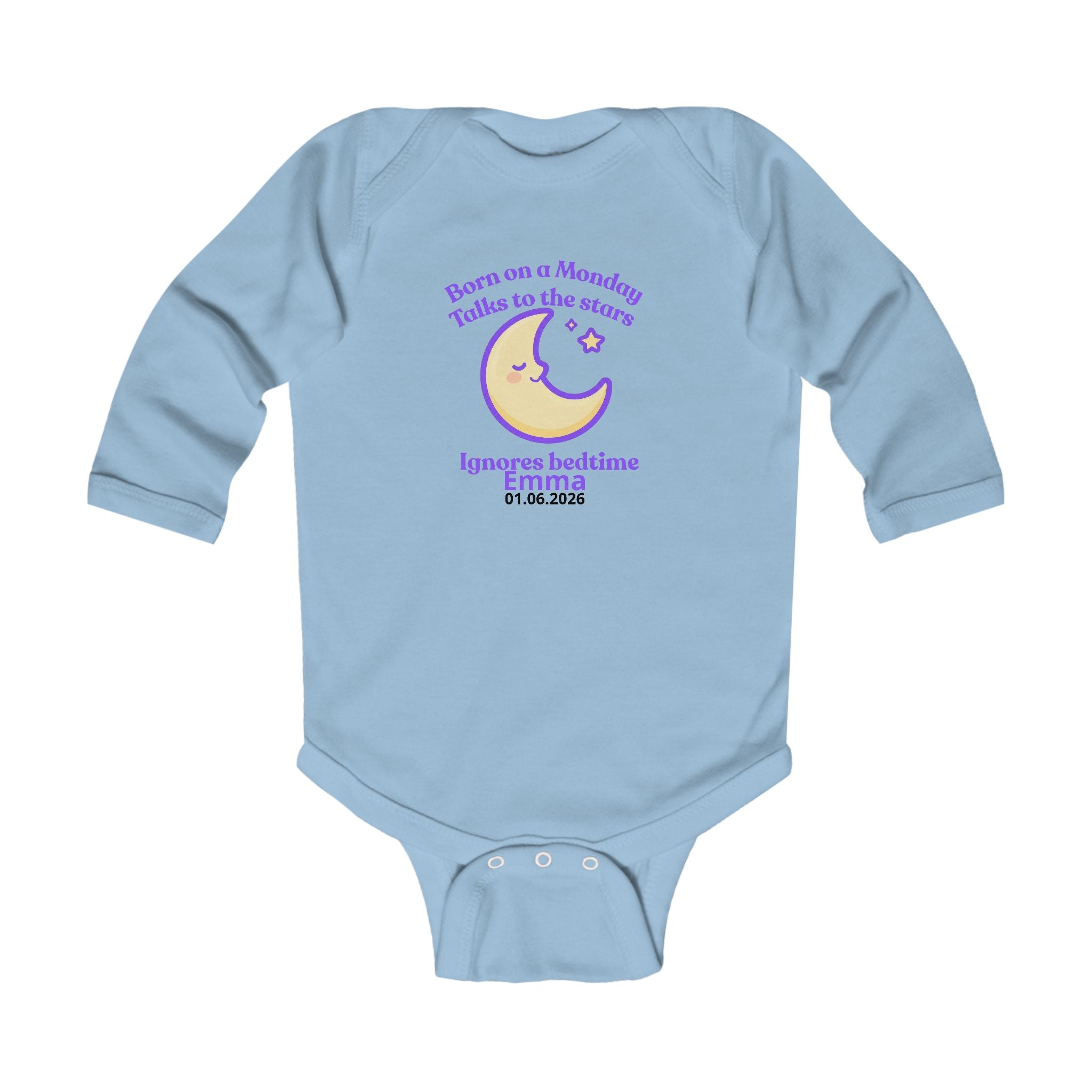 Personalized Baby Pajama - Born on Monday - Ignores Bedtime