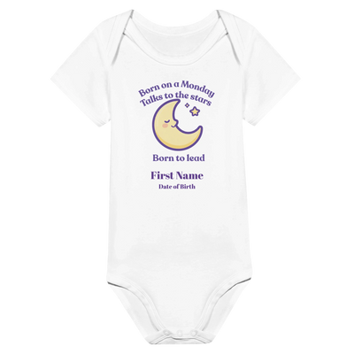 Personalized Baby Bodysuit - Born on Monday - Ignores Bedtime