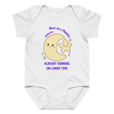 Personalized Baby Bodysuit - Born on Monday - Running on Lunar Time