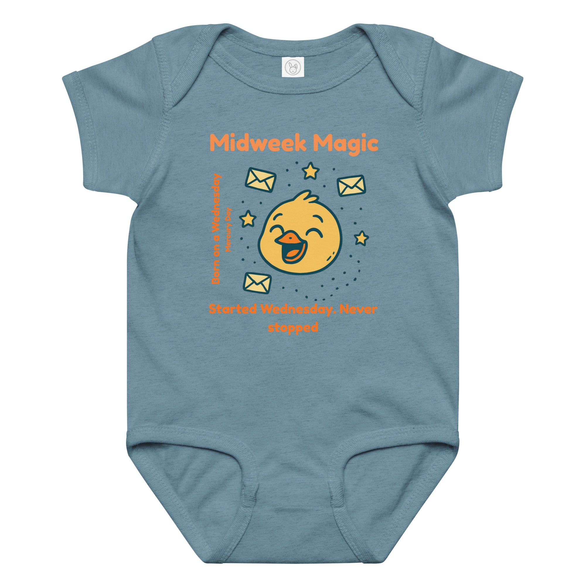 Born on Wednesday baby bodysuit with 'Midweek Magic' quote – MyWeekDayBirth