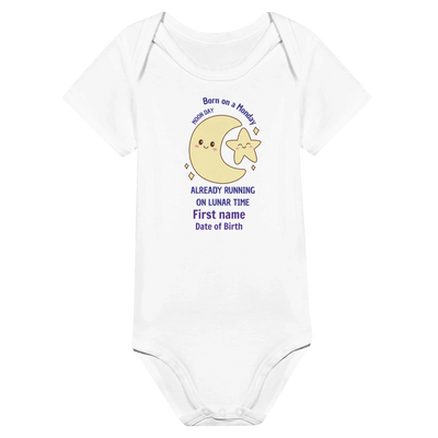 Personalized Baby Bodysuit - Born on Monday - Running on Lunar Time