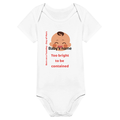 Personalized Baby Bodysuit - Born on a Tuesday - Too Bright to Be Contained