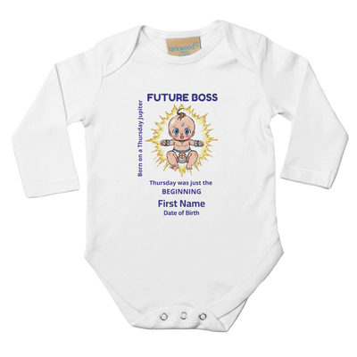 Personalized Baby Long Sleeve Bodysuit - Born on Thursday - Future Boss