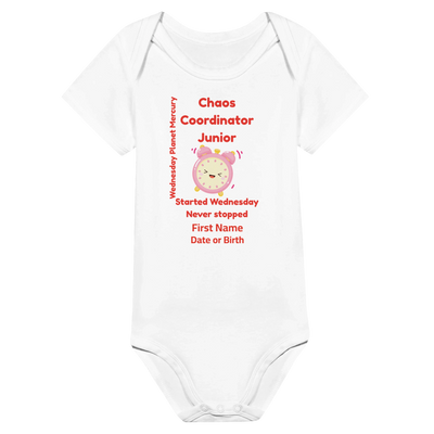 Personalized Baby Bodysuit - Born on Wednesday - Chaos Coordinator